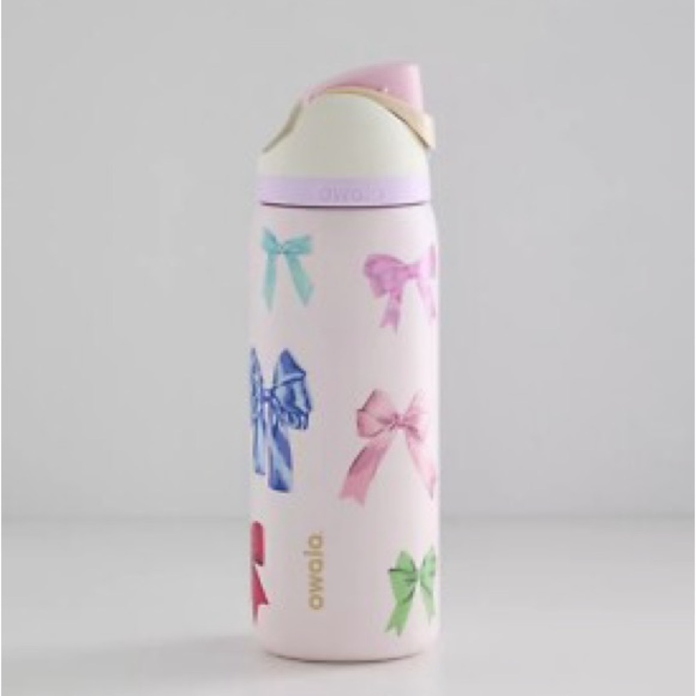 Owala Pink Water Bottle with Bow Design
